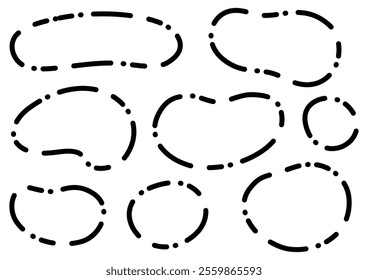 Collection of black dotted frames, fluid shapes, vector illustration