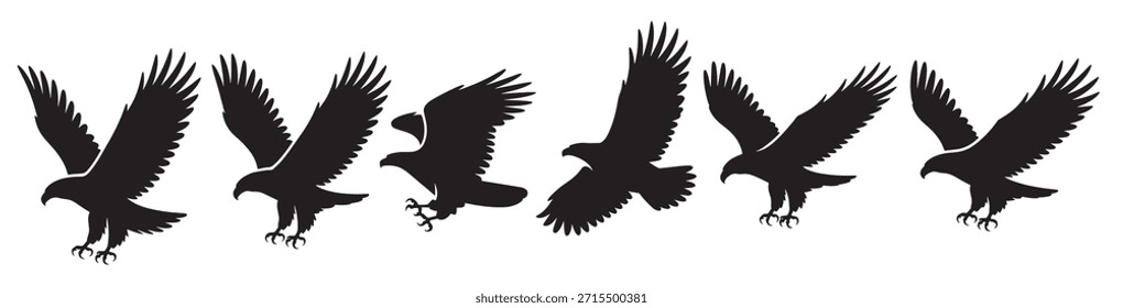 colección de siluetas de águila negra en varias poses voladoras