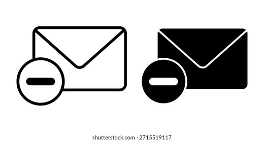 Una colección de correo electrónico negro eliminar iconos con sobres con marcas de eliminación. Ideal para la gestión de la bandeja de entrada, el control de mensajes y los sistemas de comunicación digital.