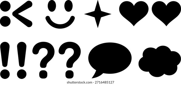 Sammlung schwarzer Emoticons und Satzzeichen