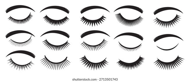 colección de pestañas negras y cejas sobre blanco 