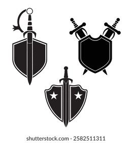 collection black fill Shield Line Icons design