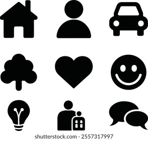 Collection of Black filled silhouette icon vector
