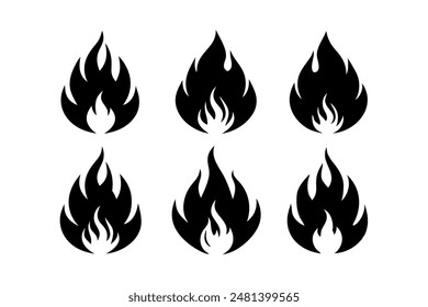 A collection of black fire flame silhouettes against a white backdrop