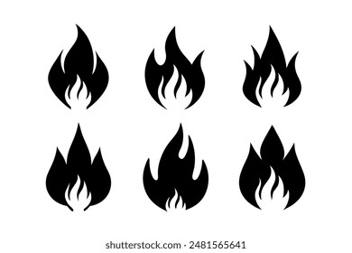 A collection of black fire flame silhouettes against a white backdrop