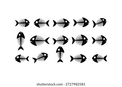 Una colección de siluetas de peces negros en diferentes poses y direcciones