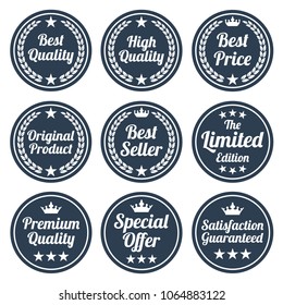 Collection of black flat badges on white background. Vector illustration
