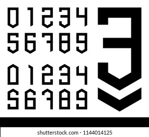 Collection of the black flat digits with isometric down arrow and up arrow vector; Numbers for tag or label