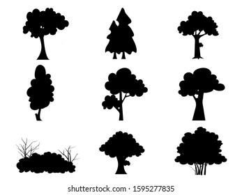 Collection of Black flat trees Icon. Can be used to illustrate any nature or healthy lifestyle topic.