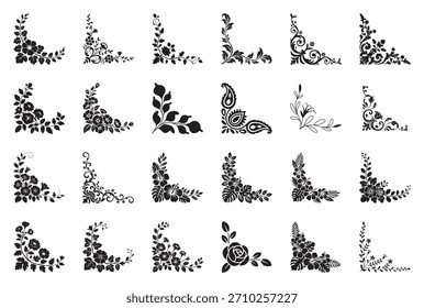 Colección de adornos florales y de hojas negros para el diseño
