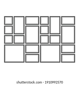 Collection of black frames. Wooden square picture frames of dark set for your web design. Abstract black picture frames on white background. Vector set of frames photo or text on the wall.