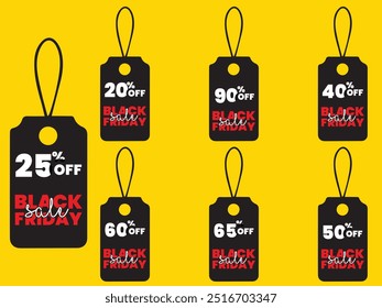 Collection of Black Friday banner labels or sales tag. Black Friday banner with badge collection. Discount icons for the sale. Black Friday.