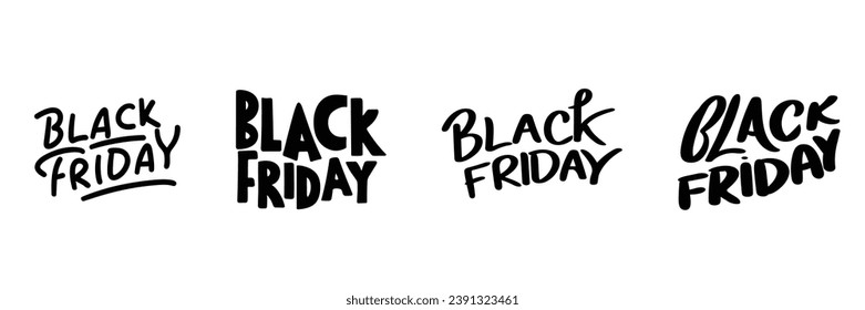 Collection Black Friday lettering. Black Friday inscription for poster, banner, card. Handwriting set text Black Friday. Hand draw vector art.