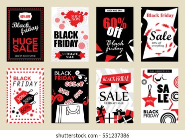 Collection of black friday sale banners, vector illustration. Hand drawn vintage and modern sketch placard set with lettering. For promotional material, website and mobile banners, newsletter and ads