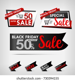 Collection of black friday web tag banner promotion sale discount style vector illustration eps10