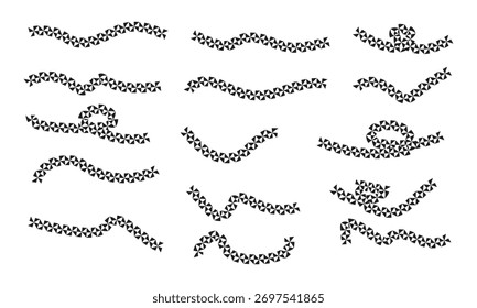 Collection of Black Geometric Wavy Lines Made of Small Triangles abstract background