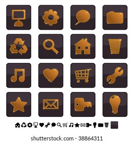 collection of black and gold application icons, set 1
