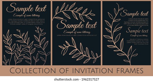 colección de invitación en negro y oro con ramas simples