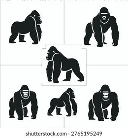 Collection of black gorilla silhouettes standing