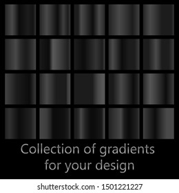 Collection of black gradient backgrounds. Set of black metallic textures. Vector illustration