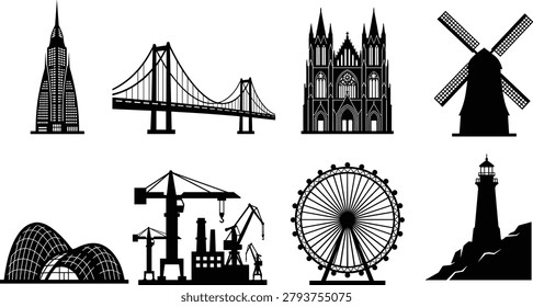 A collection of black graphic assets and tools for agricultural farming and crop harvesting.