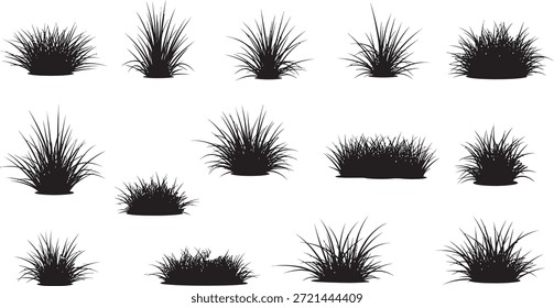Una colección de siluetas de hierba negra sobre un fondo blanco para decoraciones y celebraciones del día de Pascua