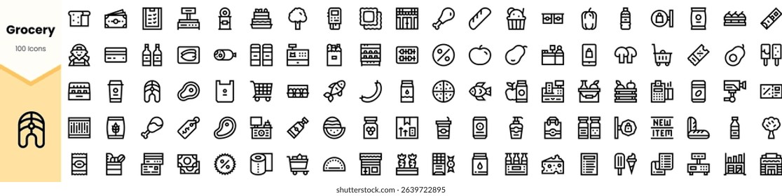 A collection of black grocery icons representing various food and household items, perfect for digital and print designs.