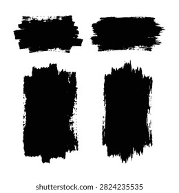 Collection of black grunge brush strokes, ink splatters, and dirty smudges on white background. Abstract texture pattern for design, web, and print projects.