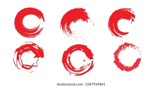 A collection of black grunge circular shapes on a white background, featuring paintbrush style stamps. Includes vector brush circles and distressed round designs. ink brush ellipse circle shape vector