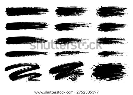 Collection Of Black Grunge Paint Brush Strokes And Ink Splatter Textures