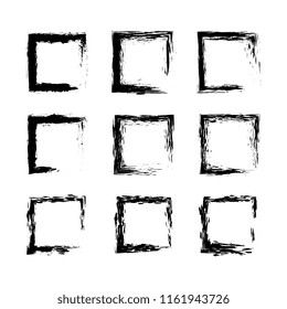 Collection black grunge rectangle empty frame.