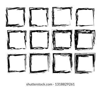 Collection black grunge rectangle empty frame.