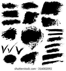 Collection of black grunge vector banners with Yes symbols, hand drawing design elements