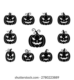 Collection of black Halloween pumpkin faces