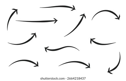 Collection of Black Hand Drawn Arrows for Navigation and Directional Guidance