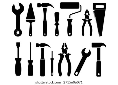 Collection of Black Hand Tools wrench hammer