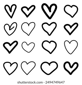 Collection of black heart icons,Hand drawn black symbols. Vector illustration icon set.