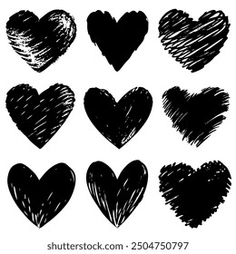 A collection of black hearts displayed prominently on a white background