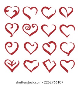 Collection black Hearts illustration. Hand drawn Brush pen painting. Valentine's day romantic style.