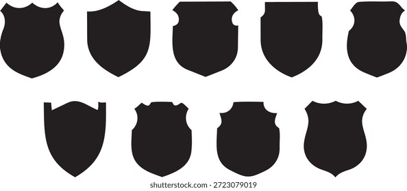 colección de siluetas de escudo heráldico negro y escudo de armas en blanco Formas