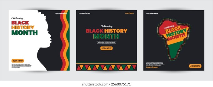 Collection of Black history month design for social media posts, greeting card, cover, sale promotion templates. Celebrating black history month