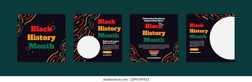 Collection of black history month social media posts. Celebrating black history month.