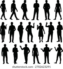 Collection of black human silhouettes in various poses
