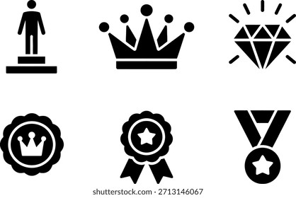 Collection of black icon representing winner and champion