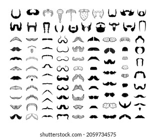 Collection of black icons of beards and mustaches.