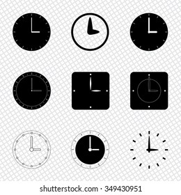 Collection black icons of clock