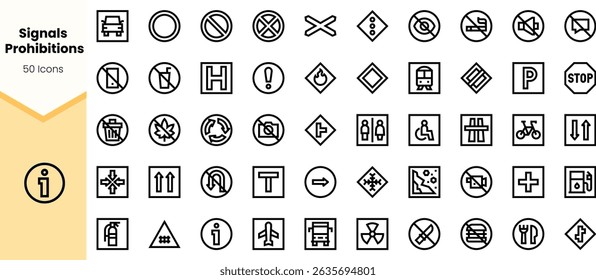 A collection of black icons depicting various signal and prohibition symbols, designed for easy recognition and clear communication.