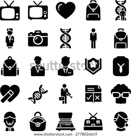 Collection of Black Icons Representing Various Subjects
