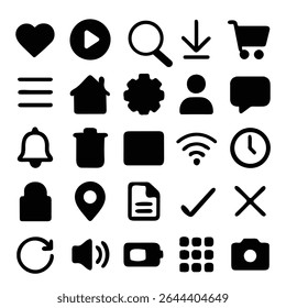 Collection of Black Icons for User Interface and Web Design