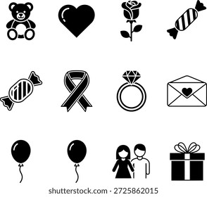Collection of black including teddy bear heart rose candy ribbon ring envelope balloons couple gift